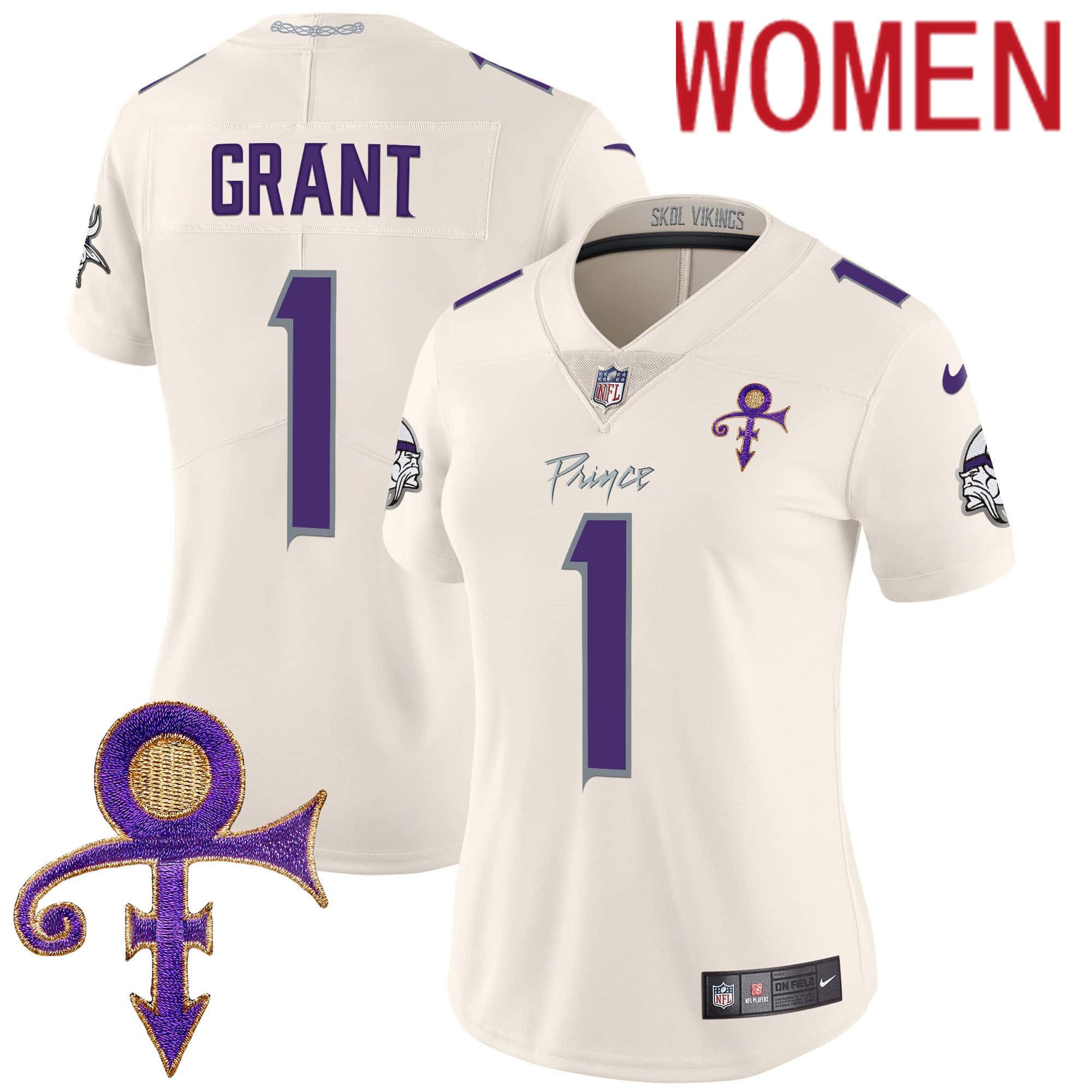 Women Minnesota Vikings #1 Grant Cream 2024 Nike Prince Vapor Limited NFL Jersey